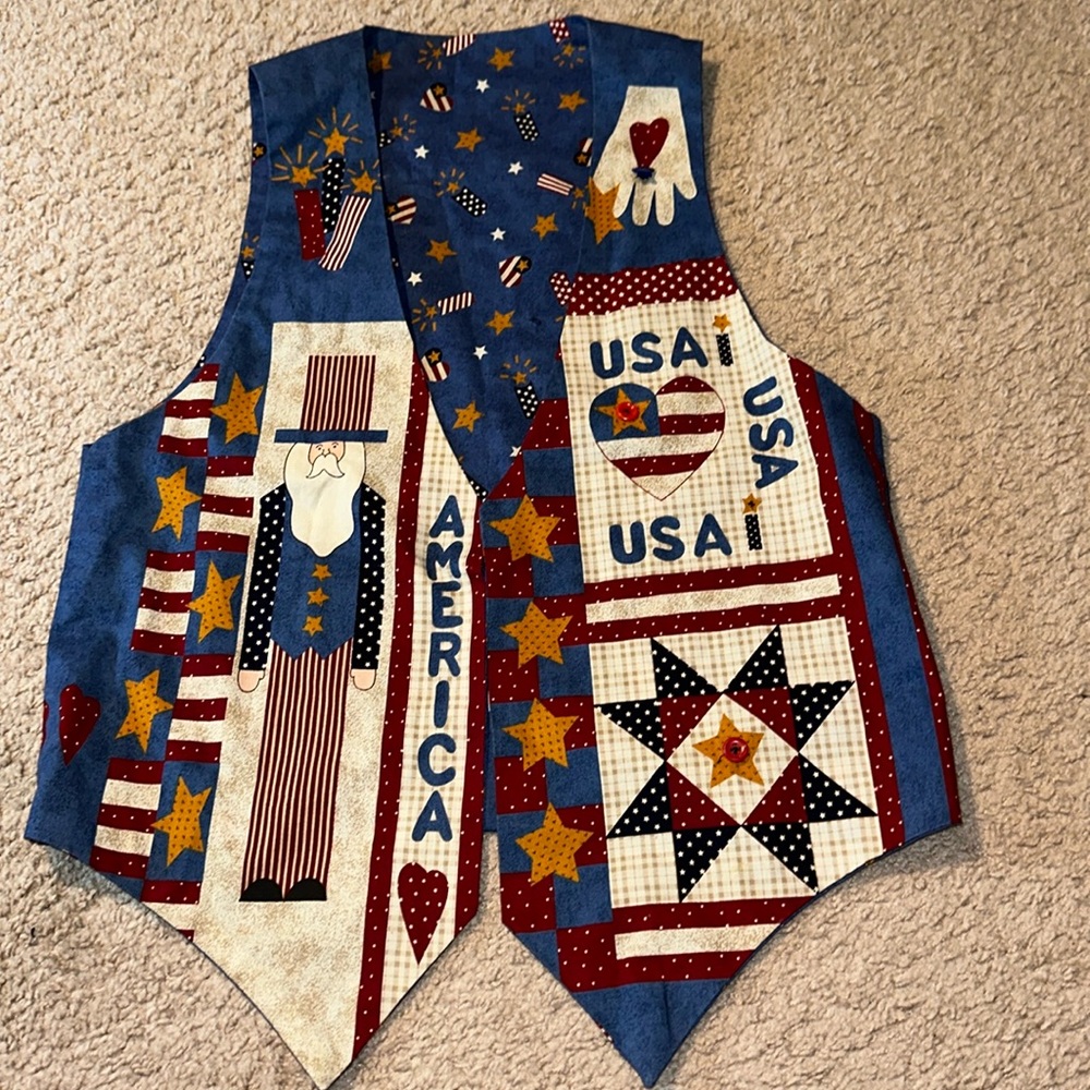 Vintage Americana Patriotic Patchwork Vest in Red, White & Blue